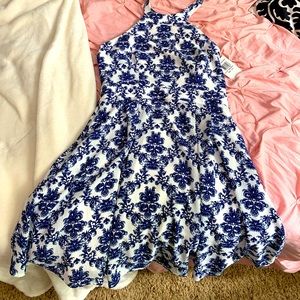 B. Darlin blue and white neck-tie dress